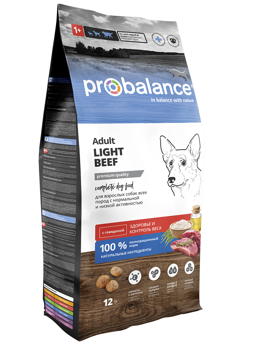 Сухой корм для собак Probalance Adult Light, контроль веса, с говядиной, 12кг