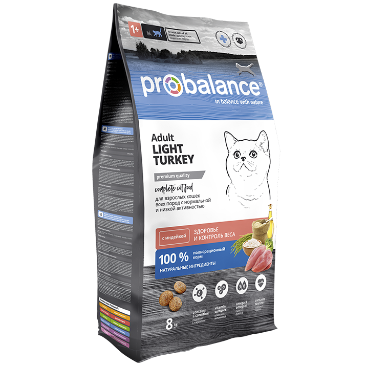 Сухой корм для кошек Probalance Light, контроль веса, с индейкой, 8кг