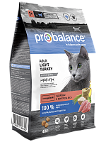 Сухой корм для кошек Probalance Light, контроль веса, с индейкой, 400г