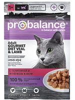 Консервированный корм для кошек Probalance Gourmet Diet, телятина и ягненок в желе, 85г (28шт. в уп)