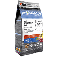 Сухой корм для стерилизованных и кастрированных кошек Probalance Sterilized, с уткой, 8кг