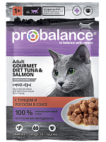 Консервированный корм для кошек Probalance Gourmet Diet с тунцом и лососем в соусе, 85г (28шт. в уп)