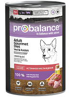 Консервированный корм для собак Probalance Gourmet Diet, с телятиной и кроликом, 850г