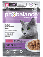 Консервированный корм для кошек Probalance Gourmet Diet, телятина и ягненок в желе, 85г (28шт. в уп)