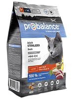 Сухой корм для стерилизованных и кастрированных кошек Probalance Sterilized, с уткой, 400г